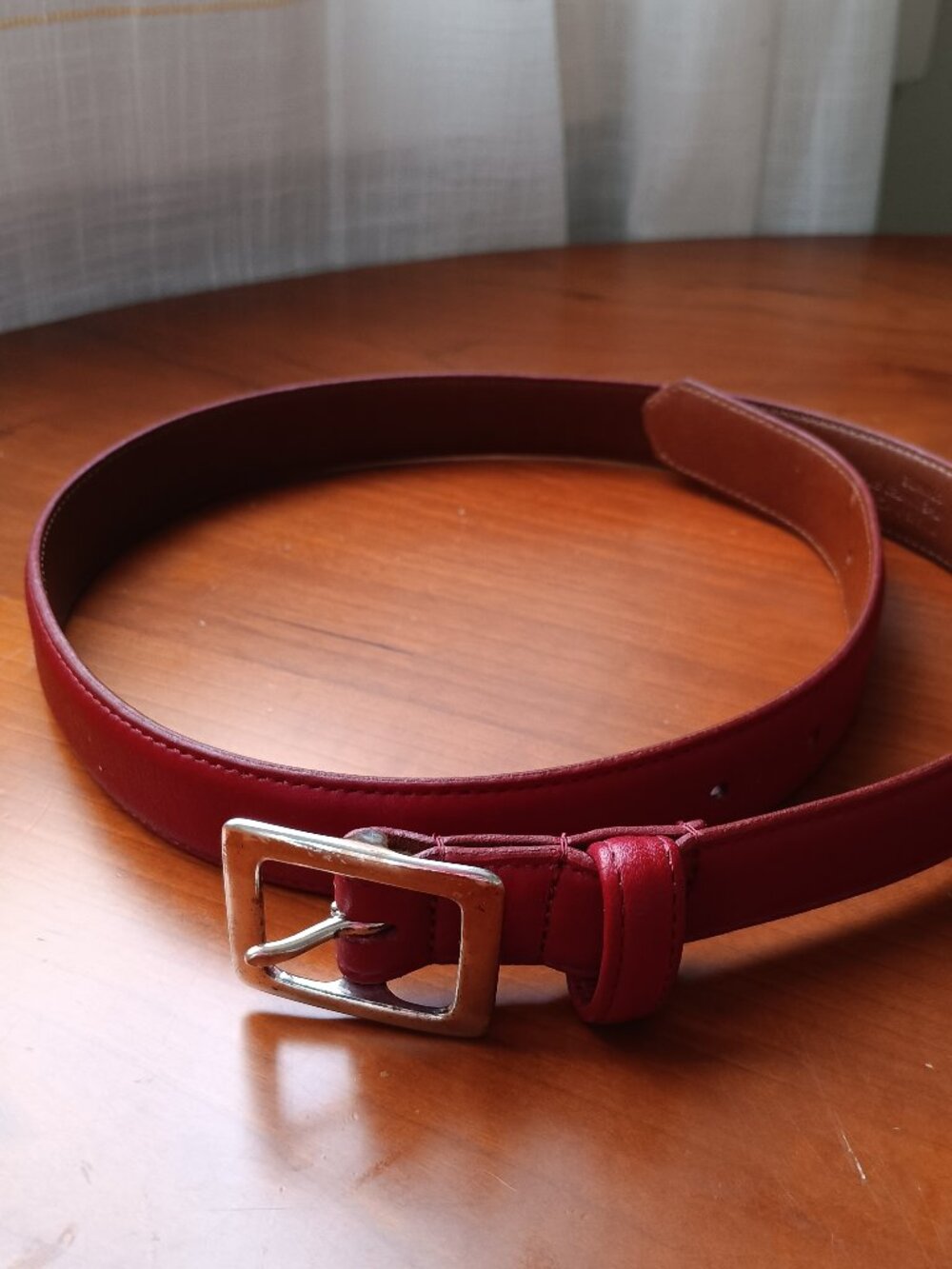 Pre-Loved COACH Red Leather MADE IN THE USA Silver Buckle Belt Size Medium